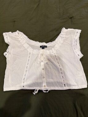 Angel Kiss White Eyelet Tie-Front Crop Top